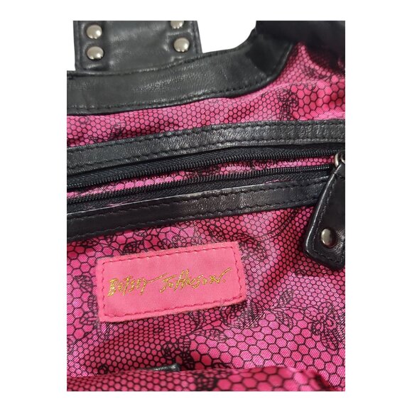 Betsey Johnson Whips & Studs 100% Lambskin Hobo Matte black Shoulder Bag Punk - Picture 3 of 12